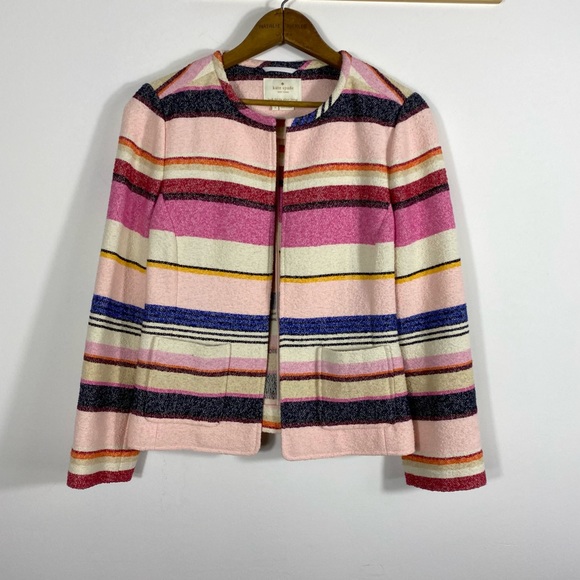 Kate Spade Berber Stripe jacket Cotton Pink Blue White Summer Spring Size 4 - Picture 1 of 10